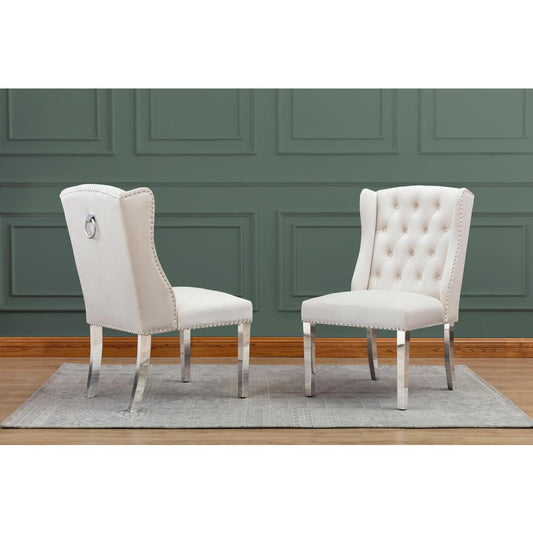 Tufted Velvet Upholstered Side Chairs, 4 Colors to Choose (Set of 2) - Cream 635