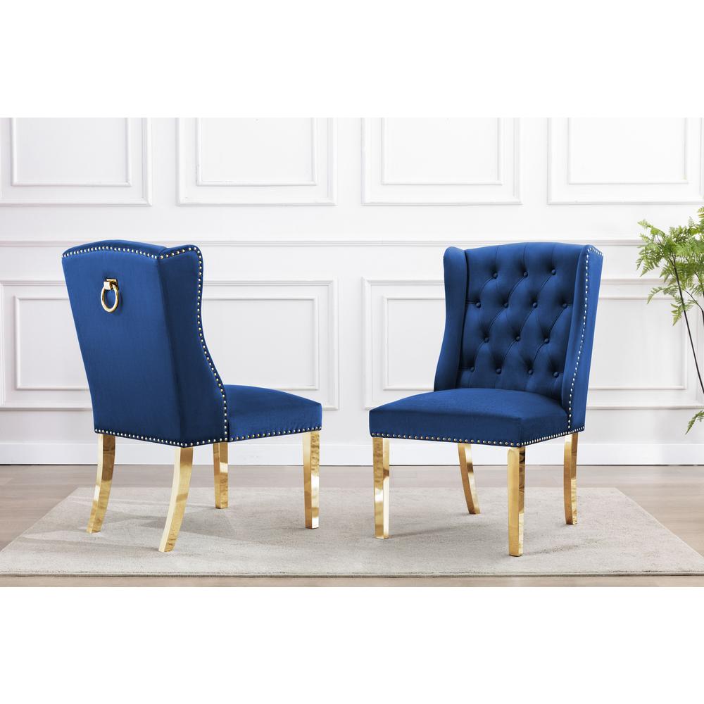 Tufted Velvet Upholstered Side Chairs, 4 Colors to Choose (Set of 2) - Navy 574