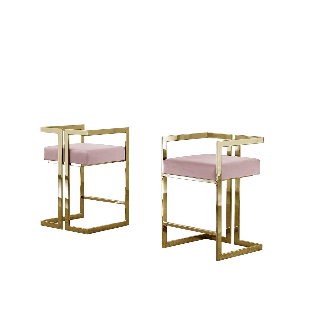 24" Uph Accent Counter Chairs, Pink Velvet, Chrome Gold - Set of 2