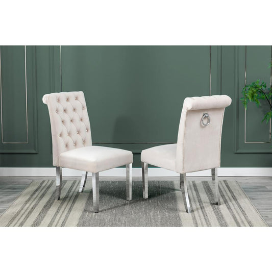 Tufted Velvet Upholstered Side Chairs, 4 Colors to Choose (Set of 2) - Cream 550