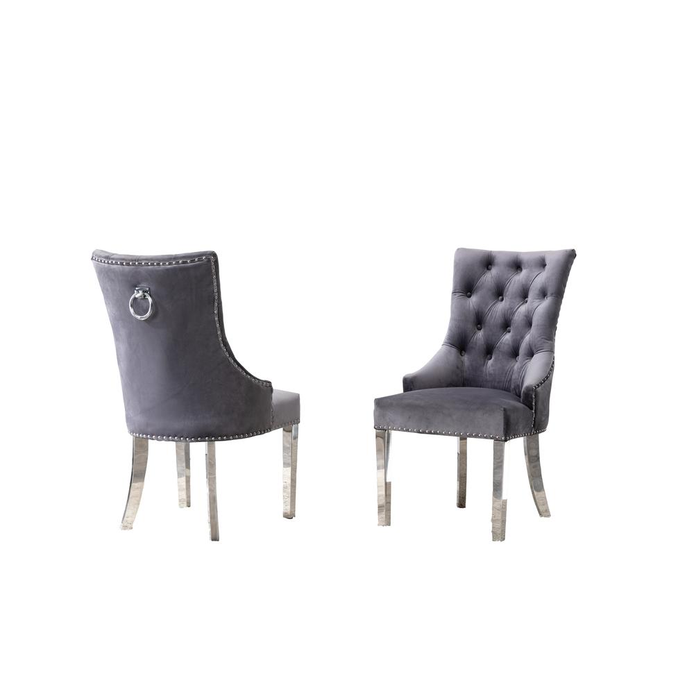 Tufted Velvet Upholstered Side Chairs, 4 Colors to Choose (Set of 2) - Dark grey 680