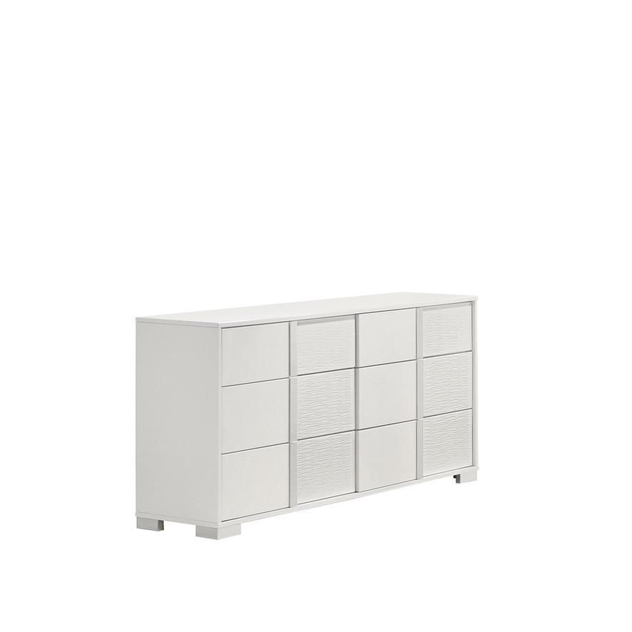 White dresser with 6 drawers and metal trim