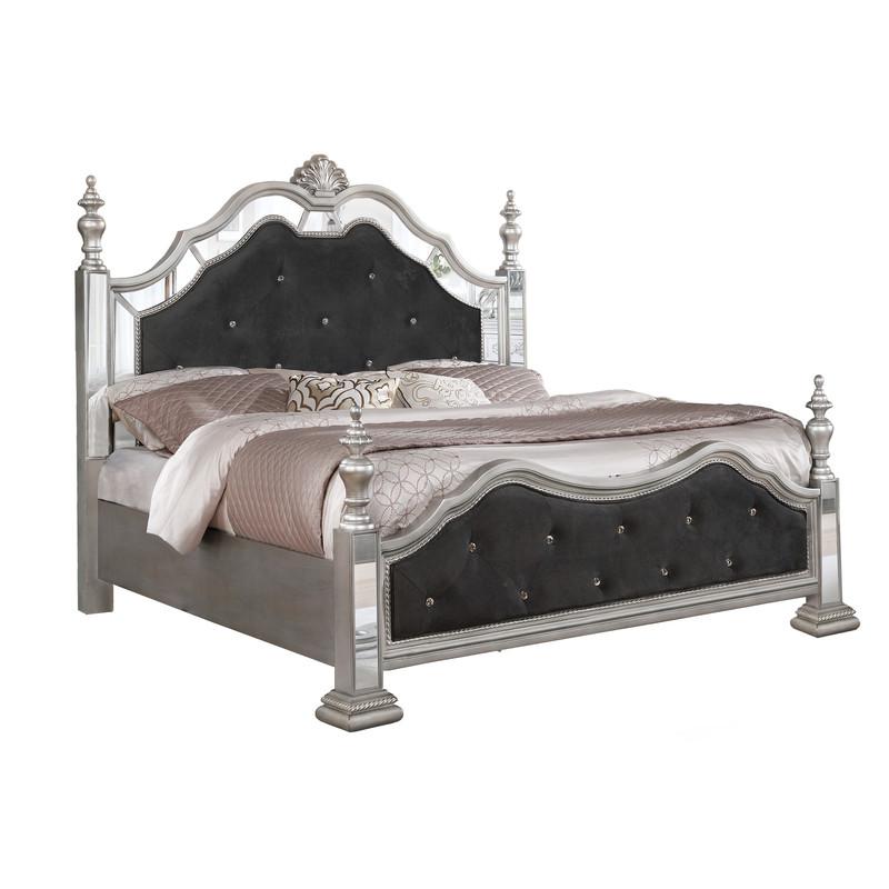 Black Velvet Tufted Bedroom Bench with Mirrored Accents