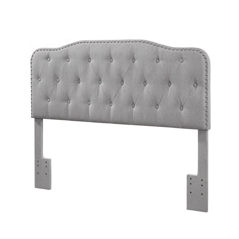 Queen/Full Headboard Gray Linen Upholstered Button Tufted & Nailhead Trim