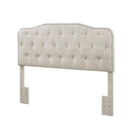 Headboard with Tufted Buttons and Nailhead Trim - Fog Beige - Queen Size