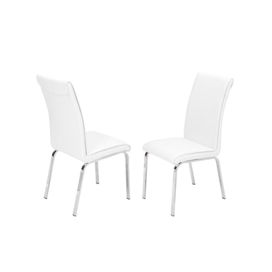 Faux Leather Dining Side Chairs, Chrome Legs (Set of 2) - White