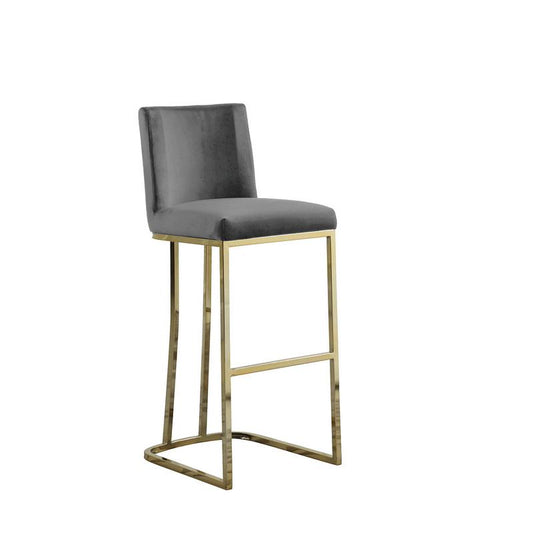 29" Velvet Barstool, Dark Grey, Chrome Gold Base (Set of 2)