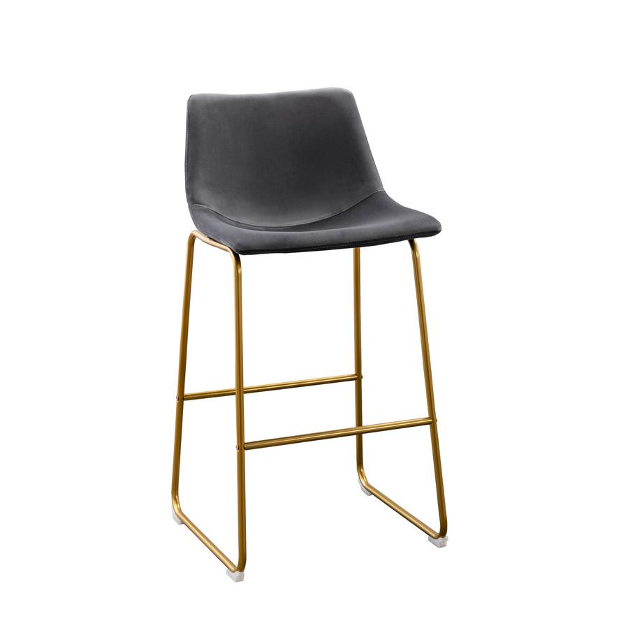 29" Uph Bucket Seat Bar Stool in Dark Grey Velvet, Chrome Gold Base (Set of 2)