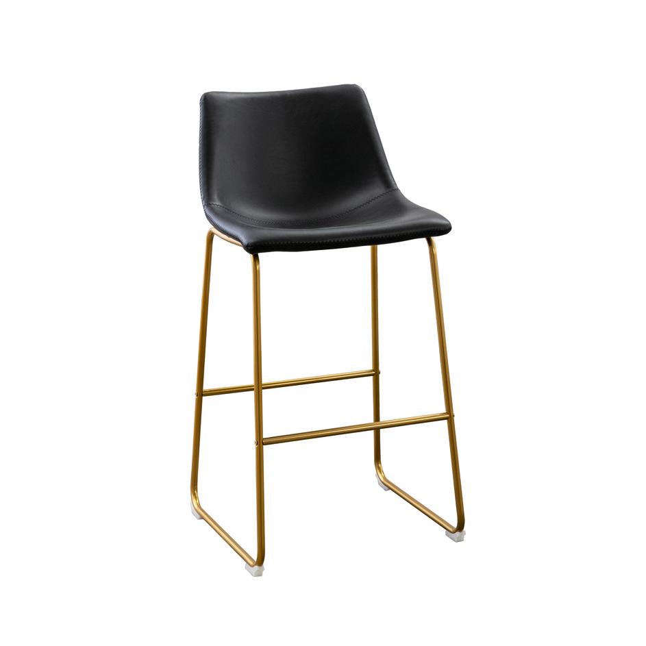 29" Uph Bucket Seat Bar Stool in Black Faux Leather, Chrome Gold Base (Set of 2)