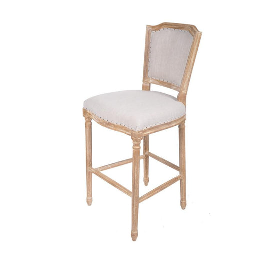 Uph. Metallic White Bar Stool Solid Oak Woven Fabric - Single