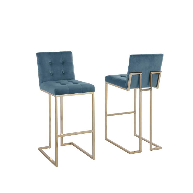 27" Tufted Velvet Upholstered Bar Stool in Teal Blue (Set of 2), Teal blue