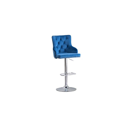 Tufted Velvet Upholstered Adjustable Bar Stool in Navy Blue, Set of 2, Navy Blue