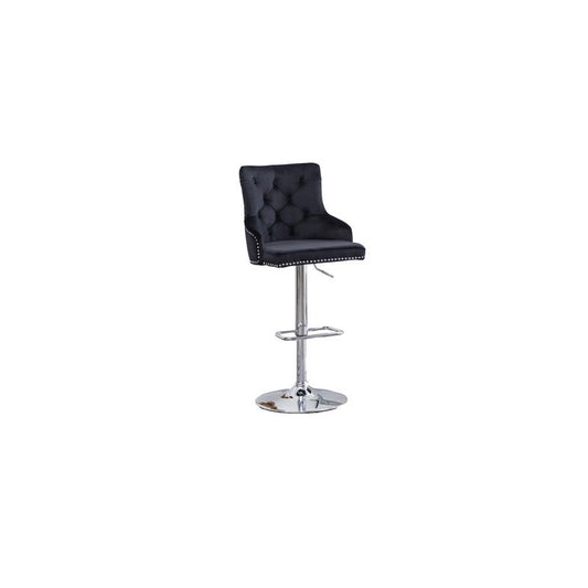 Tufted Velvet Upholstered Adjustable Bar Stool in Black, Set of 2, Black