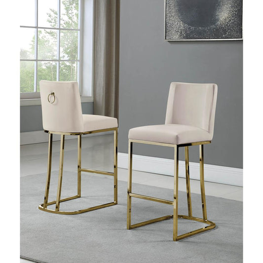 24" Velvet Counter Stool, Beige, Chrome Gold Base (Set of 2)