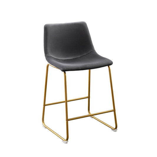 24" Uph Bucket Seat Counter Stool in Dark Grey Velvet, Chrome Gold Base (Set of 2)