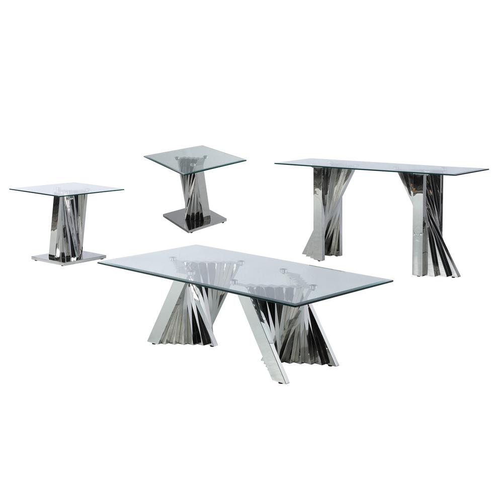 Glass Coffee Table Sets: Coffee Table, 2 End Tables and Console Table with Stainless Steel Base