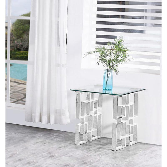 Clear Glass End Table with Silver Stainless Steel legs