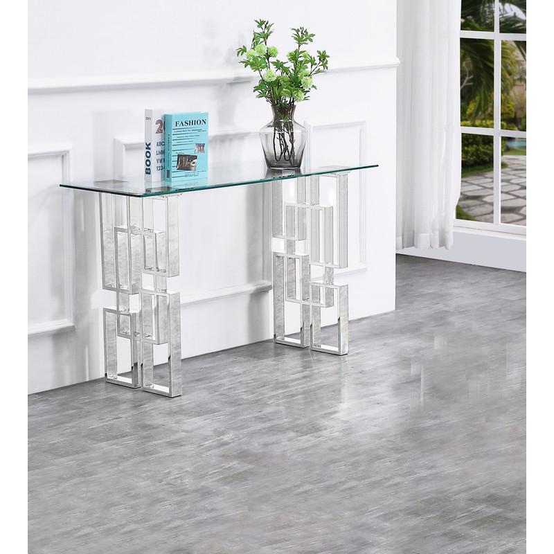 Clear Glass Console Table With Silver Stainless Steel legs