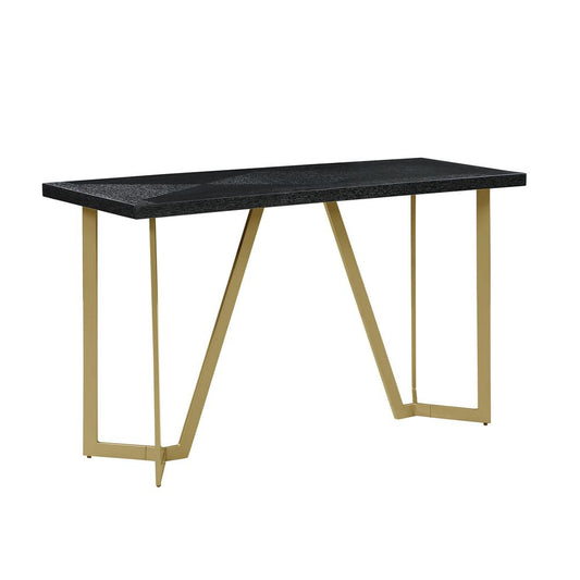 Black wood top console table w/ gold color iron legs