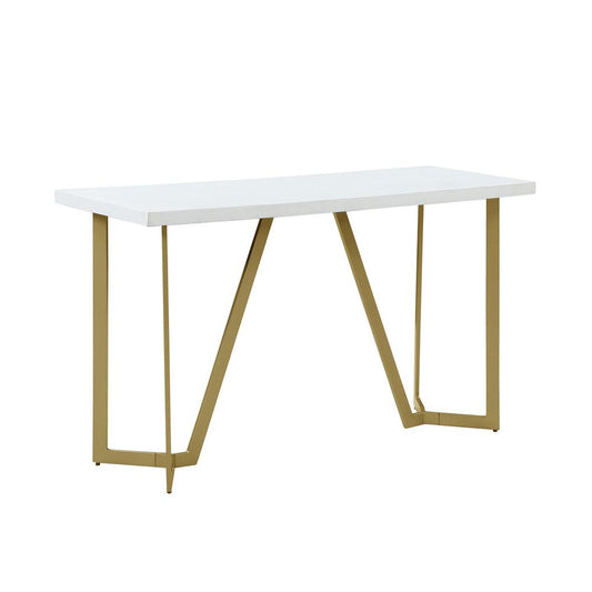 White wood top console table w/ gold color iron legs