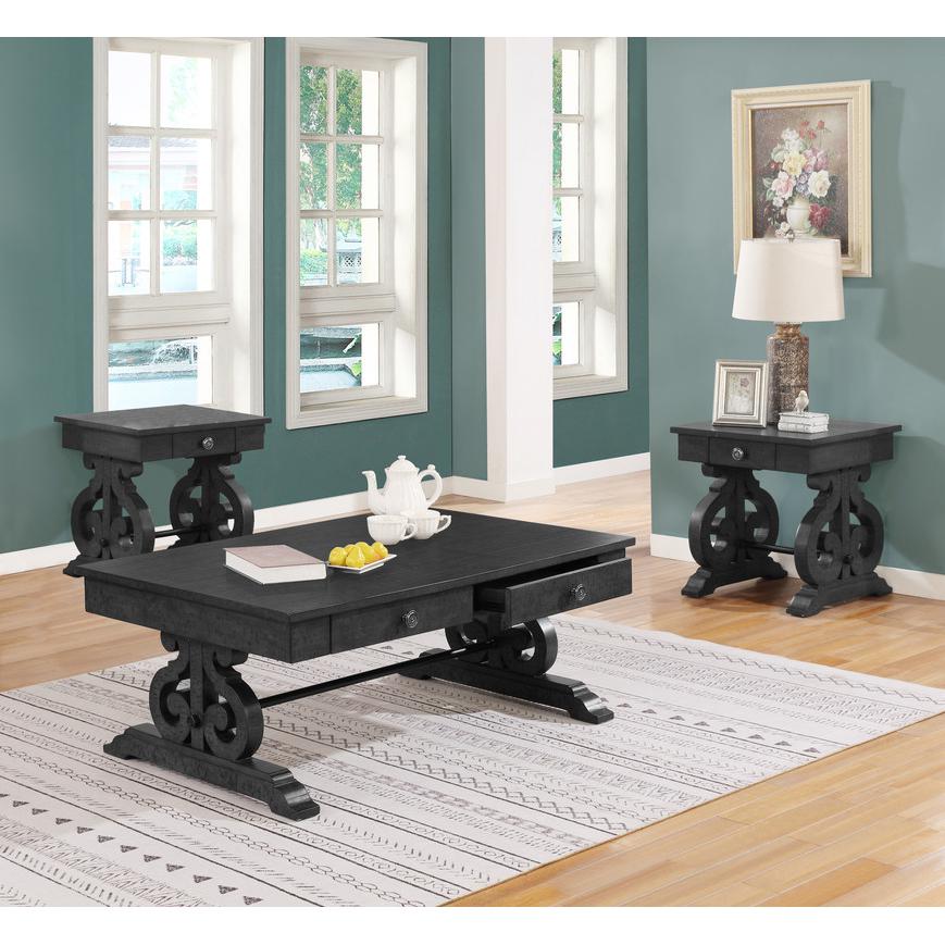 Solid Wood Coffee Table and Two End Tables in Dark Gray