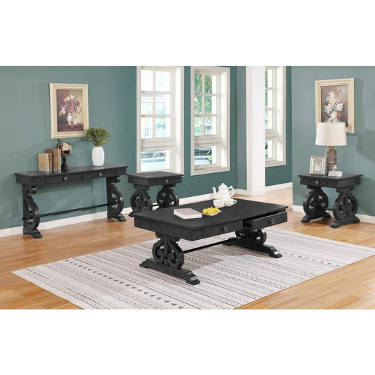 Solid Wood Coffee Table and Two End Tables, and One Console Table in Dark Gray