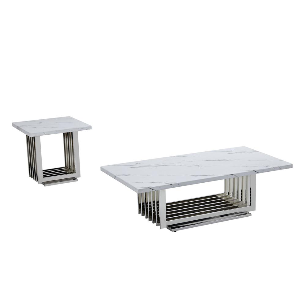 2pc- white marbler coffee table set (Coffee + End table)