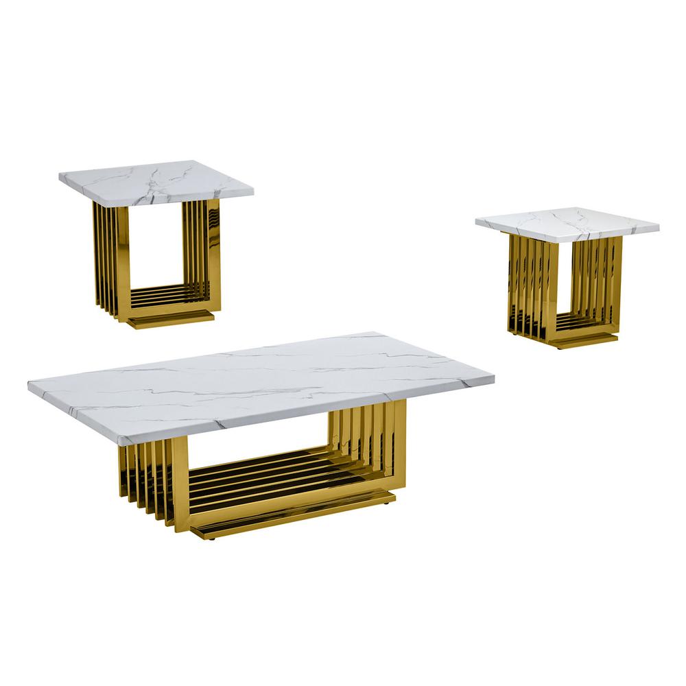 3pc- white marble coffee table set (Coffee + 2 End tables)