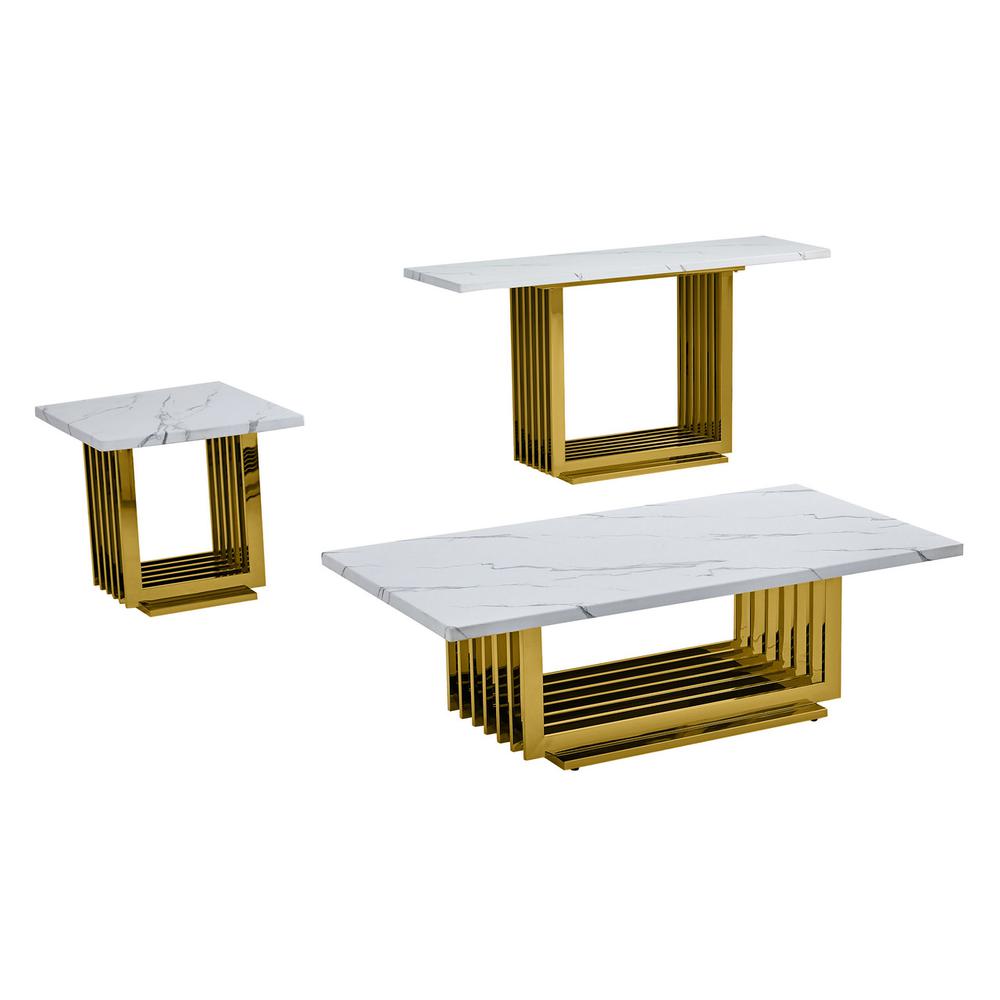 3pc- white marble coffee table set (Coffee + End + Console table)