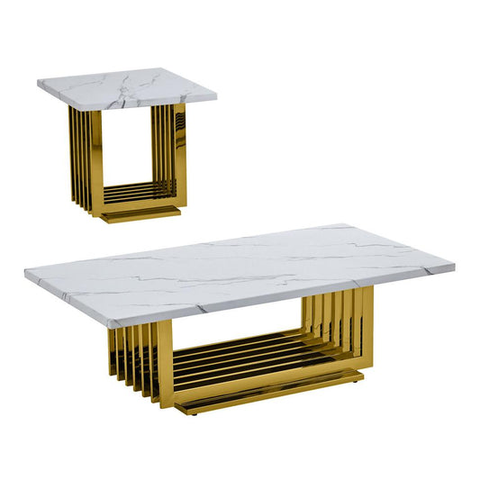 2pc- white marble coffee table set (Coffee + End table)