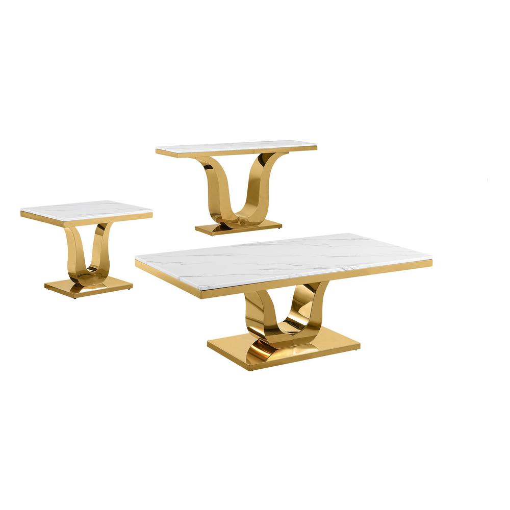 3pc white marble coffee set with a gold base (Coffee + End + Console table)