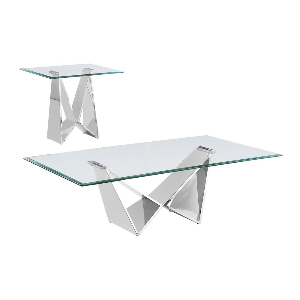 2pc clear glass coffee table set with silver base (Coffee + End table)