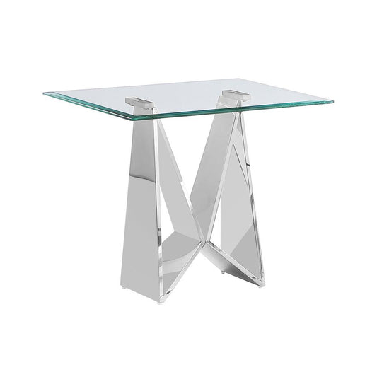 Clear glass End table with a silver color  base