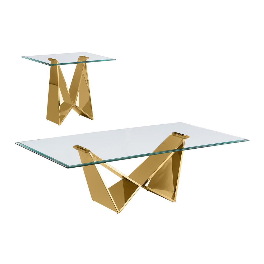 2pc clear glass coffee table set with gold base (Coffee + End table)