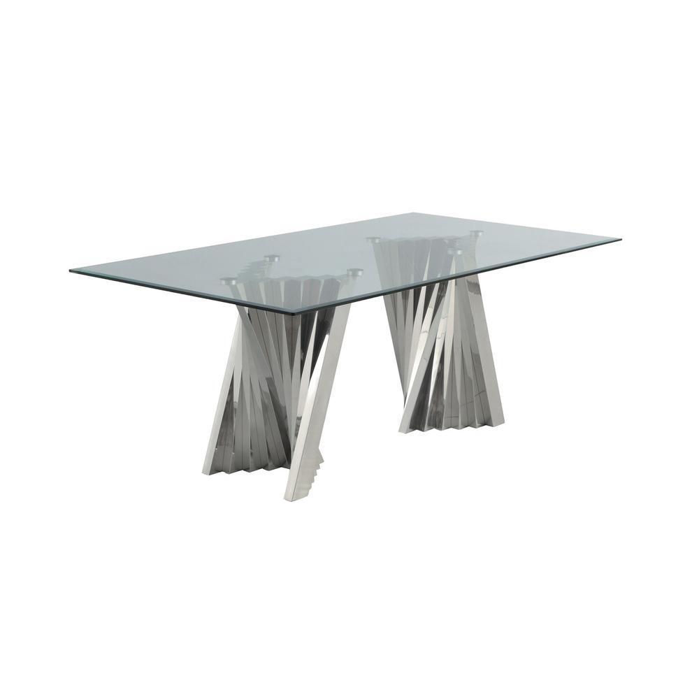 Classic 78" Silver Glass Dining Table with Spiral Base