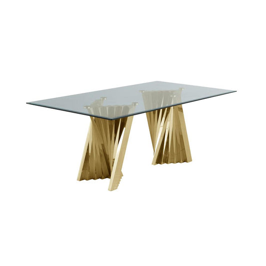 Classic 78" Gold Glass Dining Table with Spiral Base