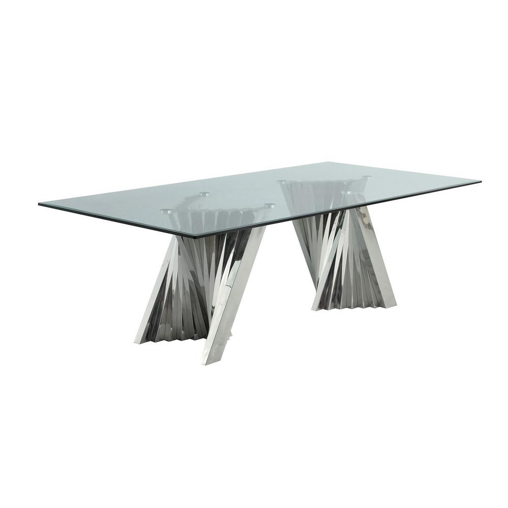 Classic 94" Silver Glass Dining Table with Spiral Base