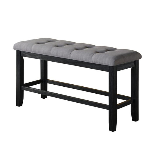 Classic 24" Counter Height Dining Bench Tufted in Dark Grey Linen Fabric