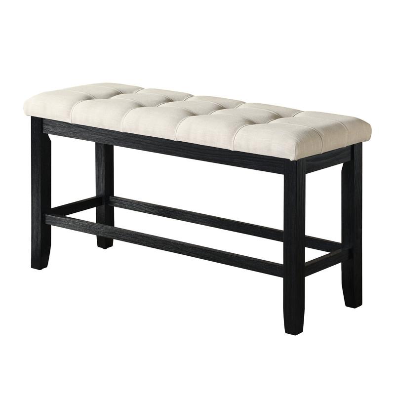 Classic 24" Counter Height Dining Bench Tufted in Beige Linen Fabric