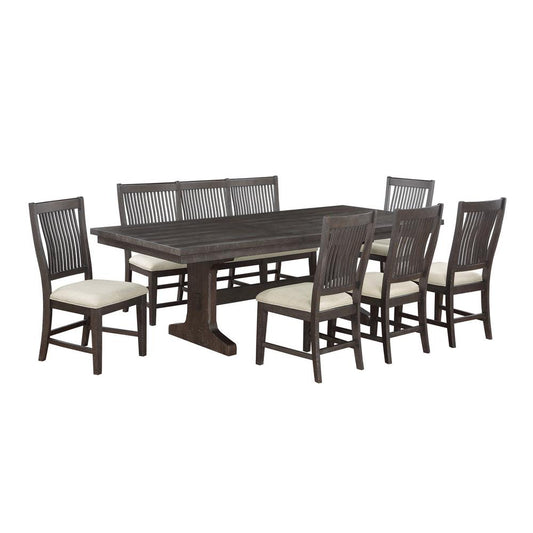 7pc dining set with MDF wood, leaf extention, 5 side chairs, one matching bench