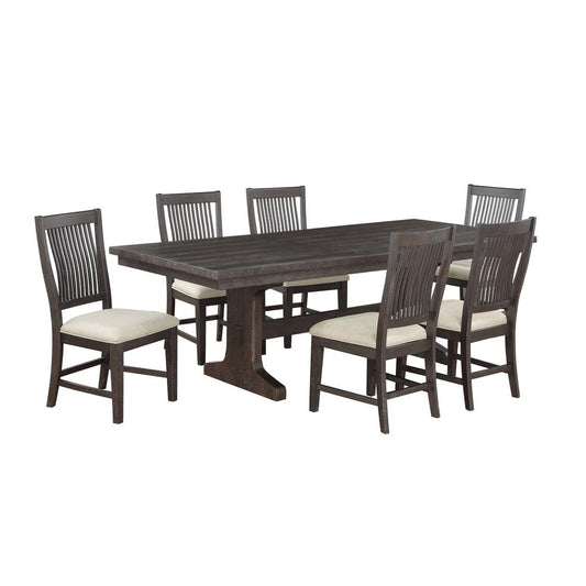 7pc dining set with rustic brown MDF wood, leaf extention and 6 side chairs