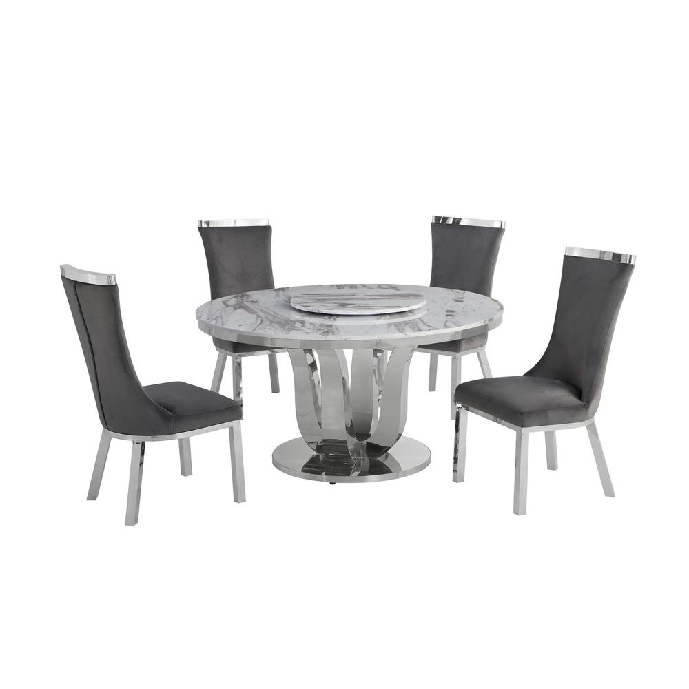 6pc dining set- Round table with lazy susan & 4 upholstered dining chairs