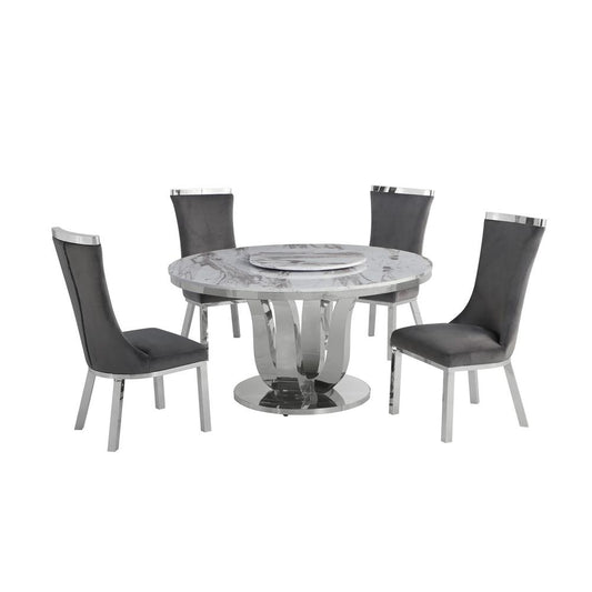 6pc dining set- Round table with lazy susan & 4 upholstered dining chairs