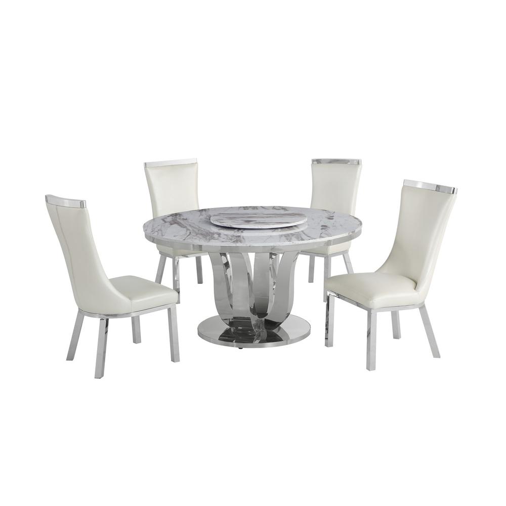 6pc dining set- Round table - lazy susan and 4 upholstered dining chairs