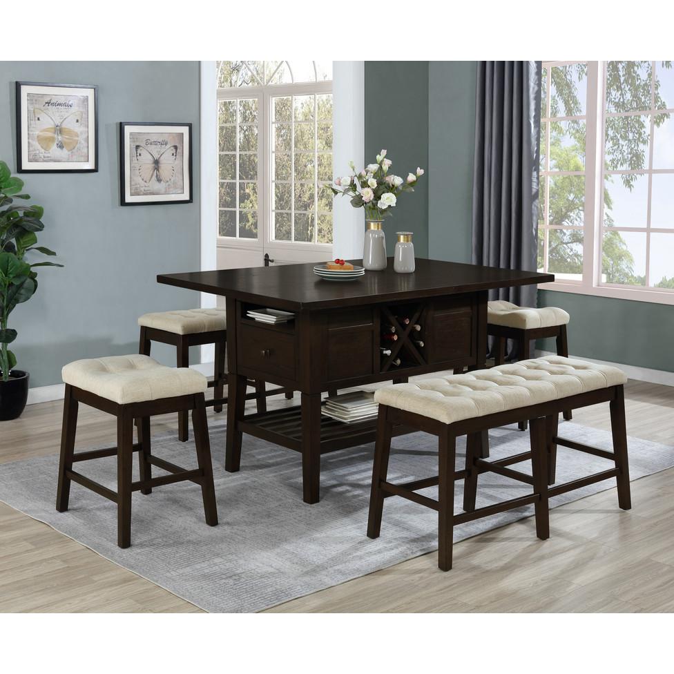 5 Piece Counter Height Dining Set, Cappuccino color with counter high bench