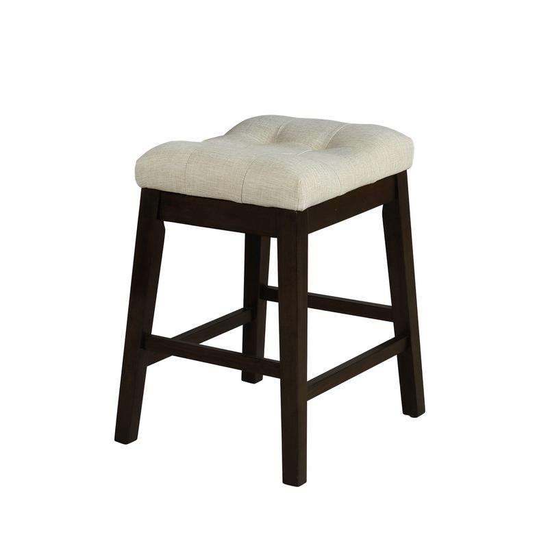 Pair of Counterheight (24") Stools with Beige Linen and Tufted Seats