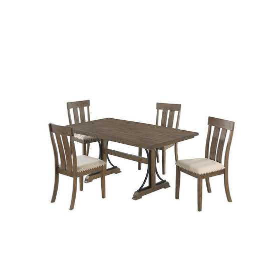 5 piece dining table set in brown oak color with 4 side chairs