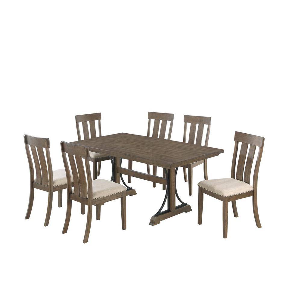 7 piece dining table set in brown oak color with 6 side chairs