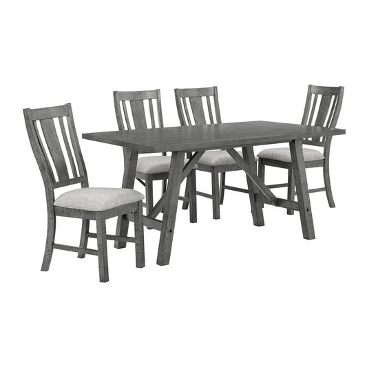 5 piece dining set, modern farmhouse design in rustic grey (1Table+4Chairs)