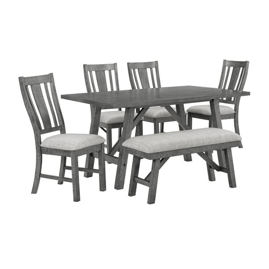 6 piece dining set, modern farmhouse design in rustic grey